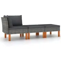 vidaXL 3-tlg. Garten-Lounge-Set aus Poly Rattan und Eukalyptus - Gartenmöbel-Set für entspannte Stunden im Freien, mit robustem PE-Rattan und stabilen Eukalyptusbeinen. Abnehmbare Kissenbezüge sorgen für einfachen Komfort und Pflege.