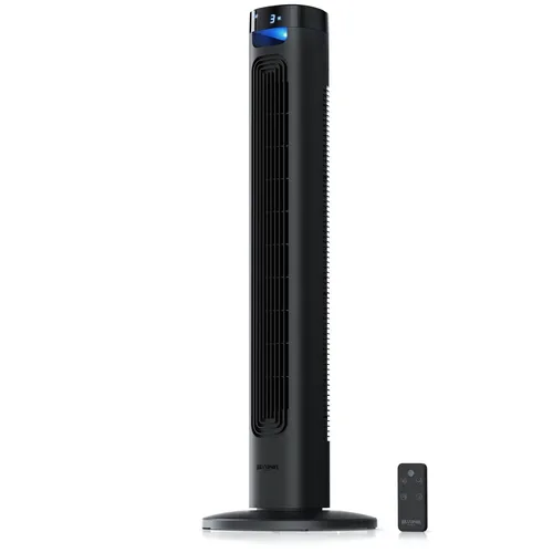 Brandson Turmventilator mit Oszillation und Fernbedienung, 93,5 cm, Schwarz - Der elegante Brandson Turmventilator bietet kraftvolle Kühlung auf kleinstem Raum. Mit 3 Geschwindigkeitsstufen, 60° Oszillation und Timer-Funktion sorgt er für optimalen Komfort. Ideal für ruhige Nächte dank leiser Betriebsgeräusche.