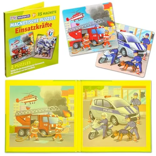 MAGNIKON Magnetpuzzle Einsatzkräfte 25 Teile, Magnet Puzzles ab 2 Jahren, Magnetische Puzzles, Beschäftigung Flugzeug Kinder, Magnetspiel, Reisespiel, Spiele für unterwegs