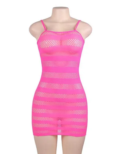 Lau-Fashion Bodystocking Catsuit Mini Dress Kleid Fishnet Netz Dessous Gogo Reizwäsche L/XL