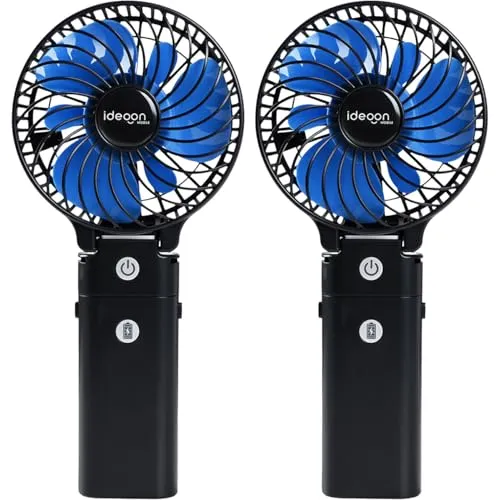 ideoon Leistungsstarker Akku Handventilator 2er- Set 5200mAh Powerbank Tischventilator: USB Reiseventilator, 3 Stufen, Tragbarer Mini Ventilator