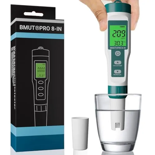 pH Messgerät 8in1 - Hochpräziser Wassertester für Trinkwasser, Pool & Aquarium - pH-Tests: 8-in-1 Messgerät mit präzisen Funktionen zur Analyse von Wasserqualität, ideal für Trinkwasser, Getränke, Pools und Aquarien.