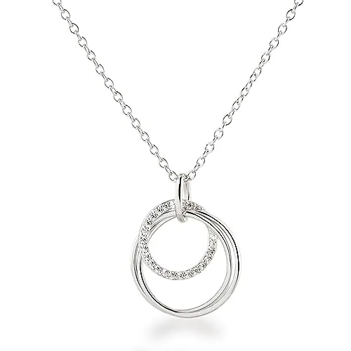 Schöner-SD Silberkette mit Anhänger - drei Ringe aus 925 Silber - Elegante Halskette mit drei kunstvoll verschlungenen Ringen, Zirkonia-Kristallen und anpassbarer Länge von 42cm bis 47cm. Perfekt für jeden Anlass und aus hochwertigem, rhodiniertem 925 Silber.