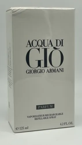 Giorgio Armani Acqua di Gio Parfüm für Männer 125 ml - Herrendüfte mit nachfüllbarem Parfum für nachhaltigen Genuss. Der intensive, aquatisch-holzige Duft vereint frische Bergamotte und warme Hölzer für eine elegante, maskuline Ausstrahlung.