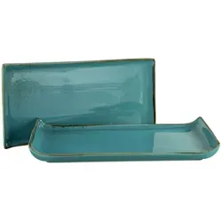 Creatable Servierplatte, Türkis, 2-teilig - Rechteckige Servierplatten aus Keramik, ideal für stilvolles Servieren und Tischdekoration, Größe 16.5x33 cm, perfektes Set für besondere Anlässe.