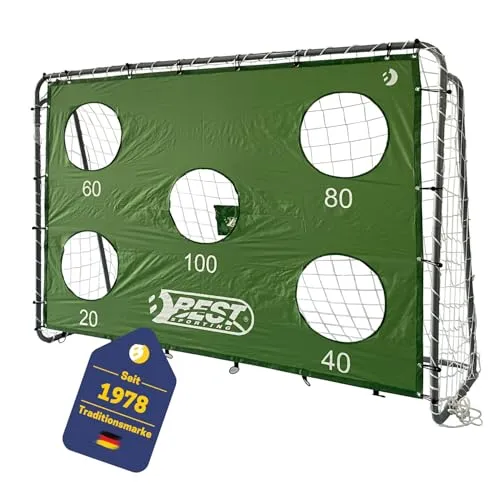 Best Sporting Fußballtor I Fußballtor Kinder 240 cm x 170 cm x 85 cm I Stabil mit Grüner Torwand und 5 Schusslöchern I Hochwertiges Kindertor mit Netz, Torwand & Heringen I Grau Fussball Tor