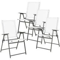Costway 4er Set Klappbare Gartenstühle in Weiß - Praktisches 4er Set klappbarer Gartenstühle aus robustem Metall und atmungsaktivem Stoff. Ideal für den Außenbereich, einfach zu verstauen und ergonomisch gestaltet für höchsten Komfort.