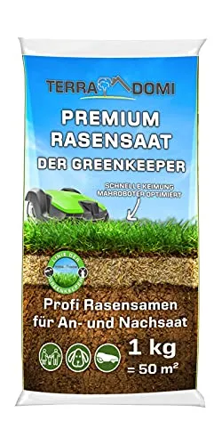 TerraDomi Premium Rasensamen für An-& Nachsaat I Schnellkeimend, robust und für einen dichten grünen Rasen I Mähroboter optimiert I 1kg für 50m²