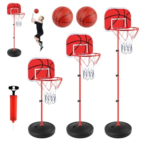 Basketballkorb Kinder, Basketball Korb mit Ständer, Basketballständer Höhenverstellbarer 60-150cm, Mini Basketballkorb mit 2 Ball & Pumpe für Indoor Outdoor, Basketball Spielzeug