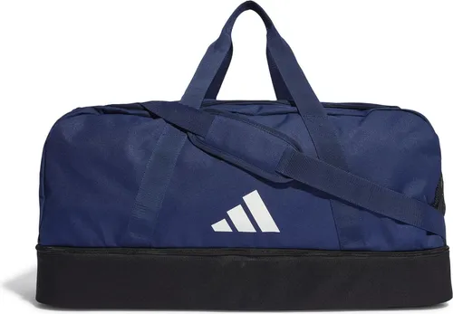 adidas Unisex Tiro League Duffel Bag, Team Navy Blue - Klassische Sporttasche mit 51,5 l Volumen, aus 100 % recyceltem Polyester und praktischem Hartschalenfach für optimalen Schutz.