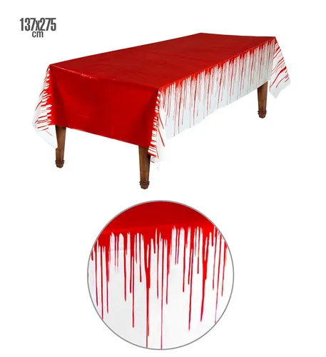 Blutverschmierte Tischdecke 137 x 275 cm – Gruselige Halloween-Dekoration für