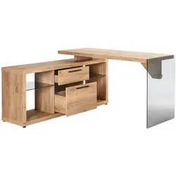 Xxxl Eckschreibtisch in Eiche mit Glas, 2 Schubladen in braun von Jahnke