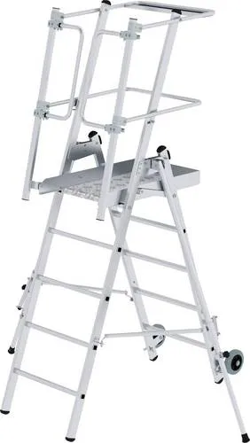 MUNK FlexxStep 5 Sprossen - Leiter mit stabiler Aluminiumkonstruktion, gebördelten Sprossen und sicherer Plattform. Ideal für längere Arbeiten dank Handlauf und selbstschließender Sicherheitstüre. Flexibel erweiterbar und treppengängig.