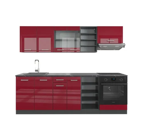 Vicco Küchenzeile R-Line 240 cm Anthrazit Bordeaux Hochglanz - Küchenzeilen mit hochwertigem Material, variabel aufstellbar und pflegeleicht – ideal für moderne Küchen.