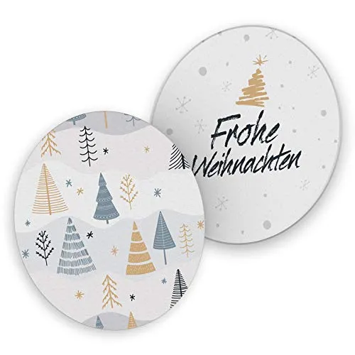 itenga 40x Bierdeckel Weihnachten I Untersetzer aus Pappe I Tannenbäume/Frohe Weihnachten I rund, Ø 10,7 cm I Winter Advent