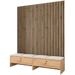 Mirjan24 Garderobe Beige - 4-Sitzer aus Holzwerkstoff - Stilvolle 4-Sitzer Garderobe mit gepolstertem Wandpaneel und praktischen Doppelhaken. Ideal für den modernen Flur. Lieferung inklusive Montageanleitung für einfachen Selbstaufbau.