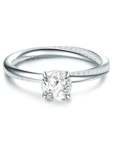 Trilani Damen Verlobungsring 925/- Sterling Silber mit Zirkonia im Brilliantschliff Solitärring Trauring Antragsring