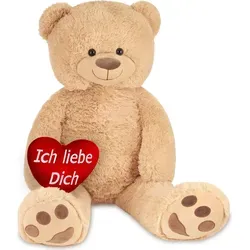 BRUBAKER XXL Teddybär 100 cm Beige mit einem Ich liebe Dich Herz Stofftier Plüschtier Kuscheltier - Beige
