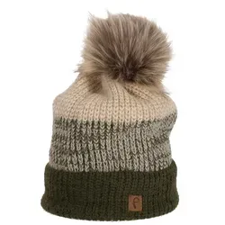 Faera Bommelmütze Wintermütze warm gefüttert mit Kunstfell Bommel-Mütze Damen Herren beige|grün