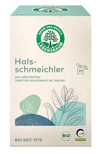 Lebensbaum Halsschmeichler, 20 Beutel x 1,5g Kräutertee, Halsschmeichler-Tee, sanfter Geschmack mit Salbei, 100% Bio, Kräuterteemischung