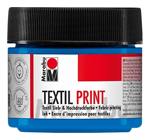 Marabu 17030050956 - Textil Print primärcyan 100 ml, Sieb- und Hochdruckfarbe auf Wasserbasis, geruchsneutral und lichtecht, lange Offenzeit, für helle und dunkle Textilien