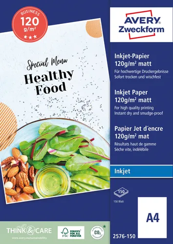 AVERY Zweckform Inkjet Fotopapier Matt DIN A4 - 120 g/m², wischfest und sofort trocken, 150 Blatt für brillante Druckergebnisse