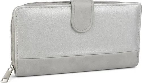 styleBREAKER Damen Geldbörse 2-Tone Metallic Look - Kompakt und geräumig mit Reißverschluss und Druckknopfverschluss, ideal für Karten und Bargeld