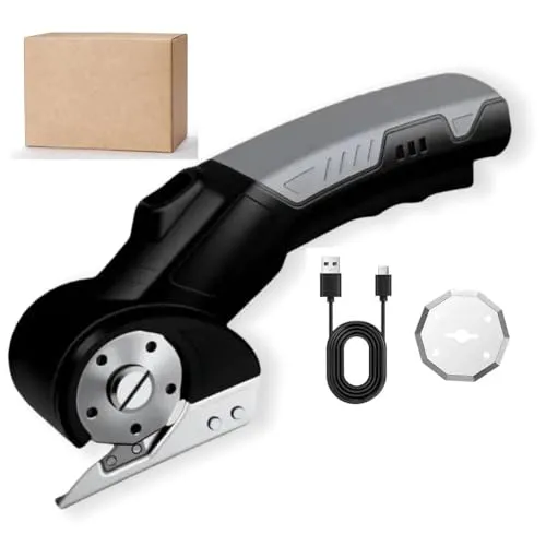 Kartonschneider Elektrische Schere Stoffschneider, Kabelloser Rollschneider Stoff Pappe Elektroschere mit Sicherheitsschloss & LED-Licht für Schneiden von Pappe Teppich Leder Filz Stoffen - 2000mAh