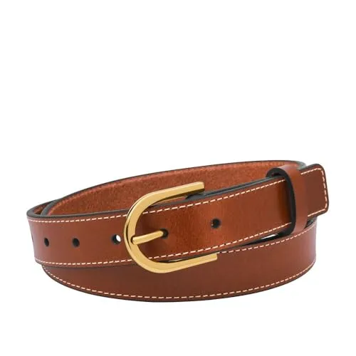 Fossil Damen-Gürtel Medium Brown, M - Hochwertiger Leder-Gürtel in Mittelbraun mit 2.5 cm Breite und eleganter goldfarbener Schnalle, perfekt für jeden Anlass.