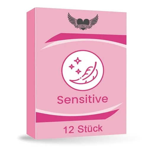 Kondome Sensitiv Gefühlsecht 12 Stück 52mm - Extra dünn Extra feucht Analverkehr Gleitfilm Lovelyness