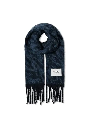 Cecil Kuscheliger Schal dark navy blue A - Modischer Damenschal mit stylischen Fransen und grafischem Muster. Weich und gemütlich, ideal für den täglichen Gebrauch. Maße: 190 cm x 42 cm.