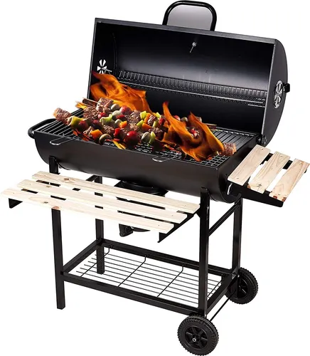 SunJas Grillwagen Holzkohlegrill mit Thermometer - Grills mit großer Grillfläche von 70x38.5 cm, inkl. integriertem Thermometer und Lüftungsschieber, ideal für Gartenpartys und Camping.