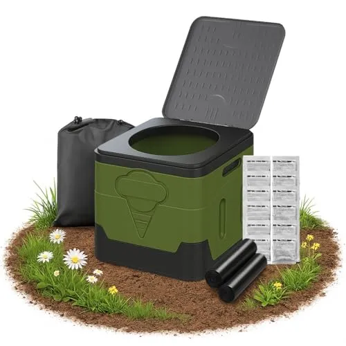 Faltbare Campingtoilette mit Deckel - Tragbare Reisetoilette für Abenteuer - Camping-Toiletten: Hygienische, tragbare Lösung mit 24 Beuteln und Gerinnungspulver für geruchsfreie Entsorgung. Ideal für Camping, Wandern und Festivals!