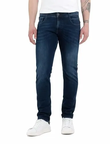 Replay Herren Jeans Anbass Slim-Fit mit Power Stretch, Dark Blue 007-1 - Jeans für Herren im Slim-Fit mit 5 Taschen, klassischem Reißverschluss und Power Stretch für ultimativen Komfort. Ideal für lässige Outfits und perfekten Sitz.
