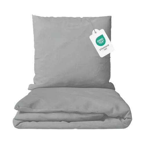 Class Home Collection Bettwäsche 135x200 – 2-teiliges Set mit Reißverschluss in Uni Silber - Bettwäsche-Sets aus hochwertiger Baumwolle, atmungsaktiv und hautfreundlich. Ideal für alle Jahreszeiten, sorgt für maximalen Komfort und süße Träume.