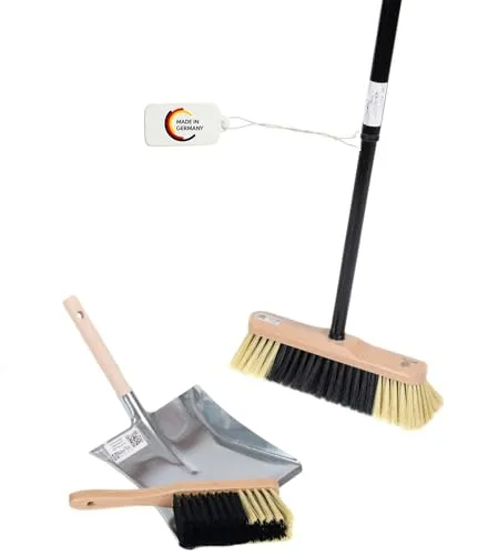 BawiTec Qualitäts Kehrbesen Set 30cm - Schaufel- & Besensets mit stabilem, verzinktem Metall-Kehrschaufel und teleskopierbarem Besenstiel für optimale Reinigungsergebnisse.