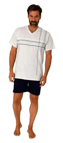 Normann Eleganter Herren Schlafanzug Kurzarm Shorty mit Frontprint – auch in Übergrössen, Farbe:grau-Mel., Größe:54