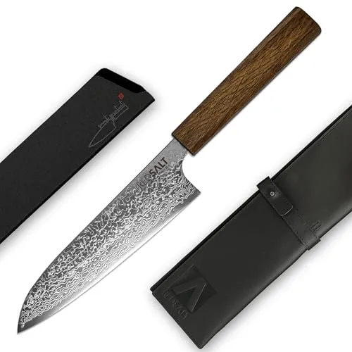 REDSALT® Santoku Damastmesser 17cm aus SPG2 Damaststahl - Chinesisches Kochmesser mit unübertroffener Schärfe und 65 Lagen, handgefertigt in Japan für höchste Ansprüche an Präzision und Eleganz.