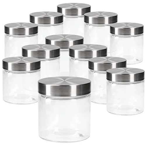 MamboCat 12tlg. Vorratsglas Bera Set mit Edelstahldeckel - Hochwertiges 12tlg. Set aus Glasbehältern mit edlen Edelstahldeckeln, perfekt für die stilvolle Aufbewahrung von Lebensmitteln, Tee und Gewürzen. Spülmaschinengeeignet für einfache Reinigung.