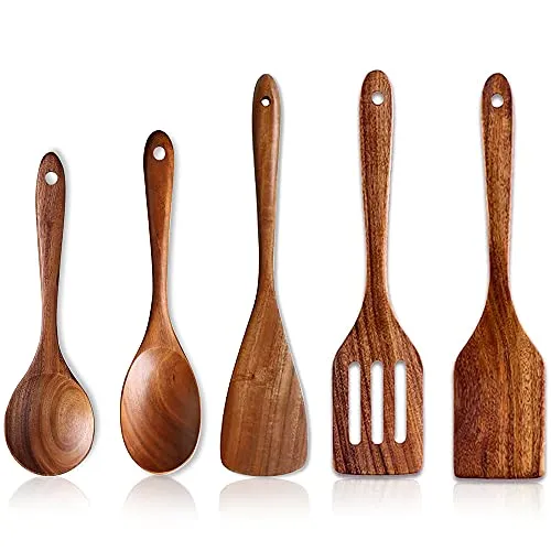 Stück Pfannenwender Holz Mit Loch Küchenutensilien Set Holzlöffel Kochen Besteckhalter Kuechenhelfer Set Suppenlöffel Groß Pfannenwender Salatbesteck Olivenholz Kochlöffel Geschenke Kochutensilien 5