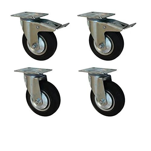 Set 80 mm Transportrollen 2 x Lenkrolle + 2 x Lenkrolle mit Bremse Vollgummirollen