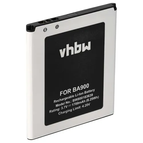 vhbw Akku Ersatz für Sony BA900 für Handy Smartphone Telefon (1700mAh, 3,8V, Li-Ion)