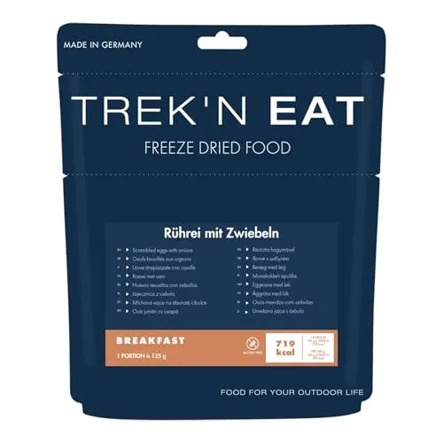 Trek’n Eat Rührei mit Zwiebeln Fertigmischung – nahrhaftes Outdoor-Frühstück | 125 g Trockenpulver mit Wasserzugabe ergibt ca. 310 g fertiges Rührei | lange haltbar & schnell zubereitet