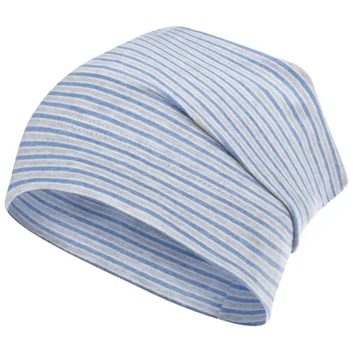 Smarilla Mütze gestreift Übergangsmütze Beanie Junge Mädchen Stoffmütze, Bekleidungsgröße: 50-52, Farbe: Blau-Grau