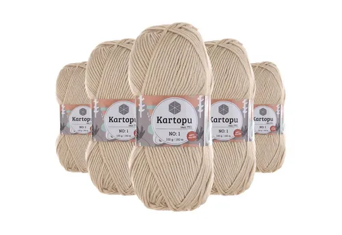 maDDma 5 x 100g Strickwolle Kartopu NO:1 Polyacryl-Wolle Anti Pilling Effekt Häkelwolle, 800 m (Sparpaket), K945 hellbeige