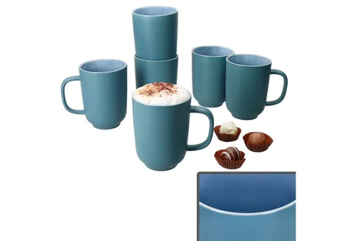 Ritzenhoff & Breker Becher Jasper 6er Set Ozeanblau - Thermobehälter aus robustem Steingut, ideal für Heißgetränke mit Soft-Touch-Oberfläche und stylischem Farbspiel. Spülmaschinen- und mikrowellengeeignet, perfekt für jeden Anlass.