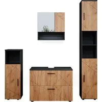 Vicco Badmöbelset Irma Anthrazit Eiche - Elegantes Badmöbelset mit 2-türigem Spiegelschrank, Hochschrank und Midischrank, pflegeleicht dank hochwertiger Melaminharzbeschichtung.