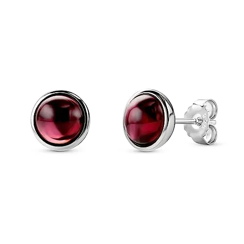 Orovi Schmuck Damen runde Granat- Ohrstecker mit Edelsteine/Geburtssteine natürliche runde rote Granate Zeitlose klassische Ohrringe aus 925 Sterling Silber