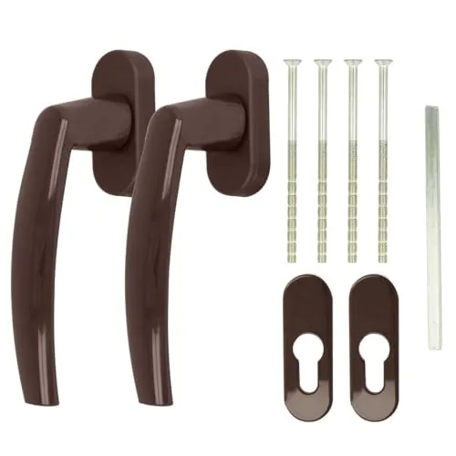 Alu Terrassentürgriff Paar mit Rosetten - Braun RAL8019