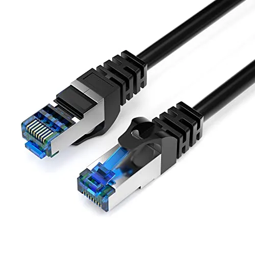 JAMEGA - 3m CAT 7 Netzwerkkabel Gigabit Ethernet Lan Kabel in schwarz | 10000 Mbit s | Patchkabel Cat.7 Rohkabel S FTP PIMF Schirmung mit RJ45 Stecker | Switch Router Modem Access Point